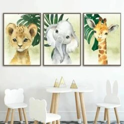 Set Di 3 Animali Safari Poster Giungla Giraffa Leone Elefante Palma Arte Da Parete 30x40 Bambini Neonato Ragazza Camera Decorazione Su Tela Regalo (senza Cornice) -Armonia Decor 97887618 3