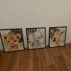 Set Di 3 Animali Safari Poster Giungla Giraffa Leone Elefante Palma Arte Da Parete 30x40 Bambini Neonato Ragazza Camera Decorazione Su Tela Regalo (senza Cornice) -Armonia Decor 97887618 5