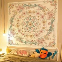 Arazzo Floreale Medaglione Mandala, Arazzo Da Parete Bohemien Botanico Floreale Schizzo -Armonia Decor 98119329 3