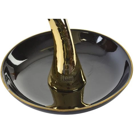 PORTA ANELLI A CODA IN PORCELLANA 13X13X12 CM NERO CASA PORTAOGGETTI 4 PORTA ANELLI A CODA IN PORCELLANA 13X13X12 CM NERO CASA PORTAOGGETTI - immagine 2