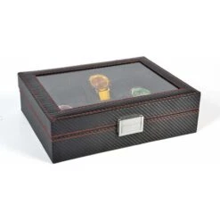 Scatola Porta Orologi Custodia Per Orologio In Pelle In Fibra Di Carbonio Custodia Per Gioielli Collezione Di Braccialetti Organizzatore Con Coperchio In Vetro (10 Scomparti), Kueatily -Armonia Decor 98385779 5