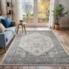 SURYA Tappeto Salotto A Pelo Corto Soggiorno Vintage Orientale Grigio E Beige 160x220 Cm -Armonia Decor 98880947 1