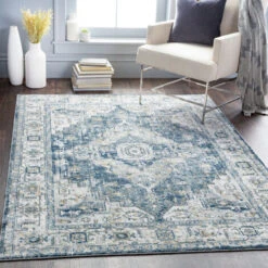 SURYA Tappeto Salotto A Pelo Corto Soggiorno Vintage Orientale Blu E Grigio 160x220 Cm