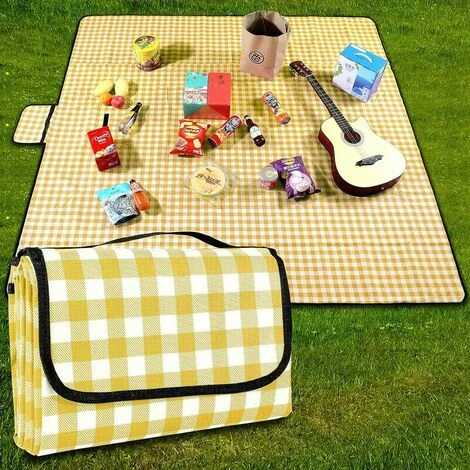 Coperta Da Picnic Tappetino Da Spiaggia Impermeabile 200 × 200 Cm, Plaid Lavabile Con Manico, Giallo 3 Coperta Da Picnic Tappetino Da Spiaggia Impermeabile 200 × 200 Cm, Plaid Lavabile Con Manico, Giallo