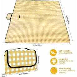 Coperta Da Picnic Tappetino Da Spiaggia Impermeabile 200 × 200 Cm, Plaid Lavabile Con Manico, Giallo 9 Coperta Da Picnic Tappetino Da Spiaggia Impermeabile 200 × 200 Cm, Plaid Lavabile Con Manico, Giallo -Armonia Decor 99548101 3