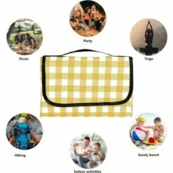 Coperta Da Picnic Tappetino Da Spiaggia Impermeabile 200 × 200 Cm, Plaid Lavabile Con Manico, Giallo 10 Coperta Da Picnic Tappetino Da Spiaggia Impermeabile 200 × 200 Cm, Plaid Lavabile Con Manico, Giallo -Armonia Decor 99548101 4
