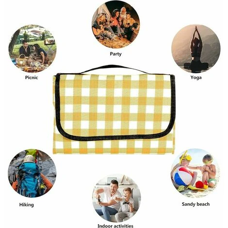 Coperta Da Picnic Tappetino Da Spiaggia Impermeabile 200 × 200 Cm, Plaid Lavabile Con Manico, Giallo 6 Coperta Da Picnic Tappetino Da Spiaggia Impermeabile 200 × 200 Cm, Plaid Lavabile Con Manico, Giallo - immagine 4