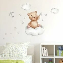 Decalcomanie Da Muro Rimovibili Per Orso Kids Moon Cloud Bear Stickers Murali Cute Star Kids Moon Cloud Decalcomanie Da Muro Per Pareti Porte Finestre Armadi,