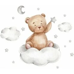 Decalcomanie Da Muro Rimovibili Per Orso Kids Moon Cloud Bear Stickers Murali Cute Star Kids Moon Cloud Decalcomanie Da Muro Per Pareti Porte Finestre Armadi, -Armonia Decor 99776533 4