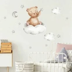 Decalcomanie Da Muro Rimovibili Per Orso Kids Moon Cloud Bear Stickers Murali Cute Star Kids Moon Cloud Decalcomanie Da Muro Per Pareti Porte Finestre Armadi, -Armonia Decor 99776533 5