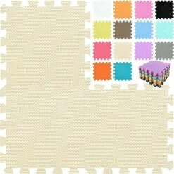 Tappetino In Schiuma Per Bambini Puzzle - Ideale Per Tappetini Da Gioco Per Bambini, 18 Tessere (30 30 1 Cm), Beige. QQC-Jb18N