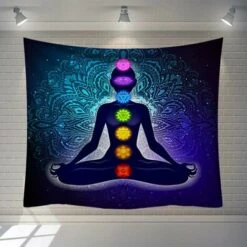 Arazzo Da Parete, Arazzo Con Statua Di Buddha Indiano 7 Chakra Mandala Appeso A Parete, Decorazione, Tessuto Stampa Rettangolare Per Soggiorno Camera Da Letto (95×73 Cm)