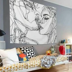 Arazzo Con Teschio The Kissing Lover Arazzo Appeso A Parete Tappeto Scheletro Umano In Bianco E Nero Con Ghirlanda Di Rose Decorazioni Per La Casa Arazzi Arte Murale Per Camera Da Letto -Armonia Decor 99852539 4